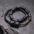 Nimara Ritual Ebony Wood Copper Brass Red Agate Peace Double Wrap Bracelet