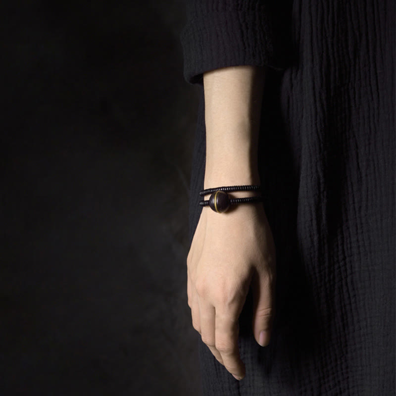 Nimara Ritual Ebony Wood Copper Brass Balance Ball Cuboid Double Wrap Bracelet Necklace