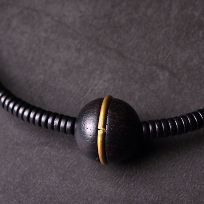 Nimara Ritual Ebony Wood Copper Brass Balance Ball Cuboid Double Wrap Bracelet Necklace