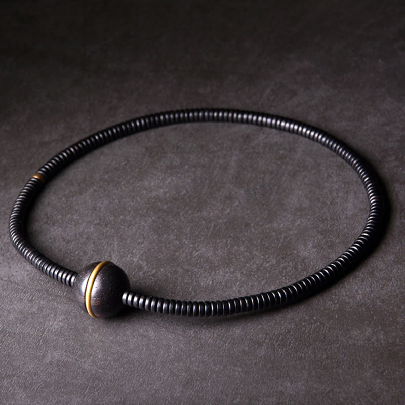 Nimara Ritual Ebony Wood Copper Brass Balance Ball Cuboid Double Wrap Bracelet Necklace