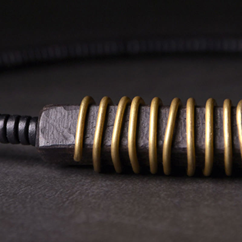 Nimara Ritual Ebony Wood Copper Brass Balance Ball Cuboid Double Wrap Bracelet Necklace