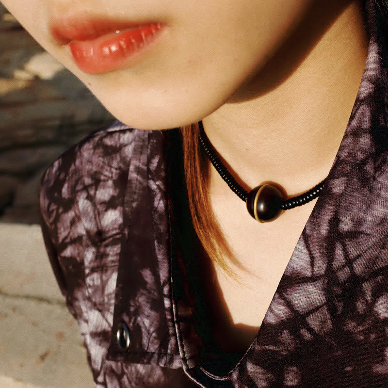 Nimara Ritual Ebony Wood Copper Brass Balance Ball Cuboid Double Wrap Bracelet Necklace