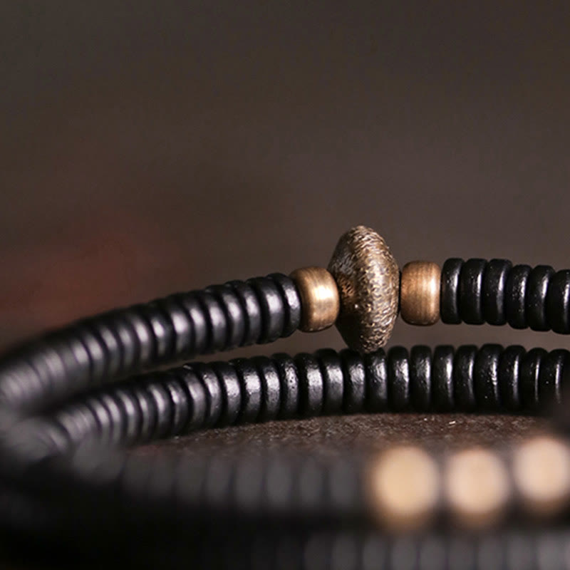Nimara Ritual Ebony Wood Copper Brass Peace Double Wrap Bracelet