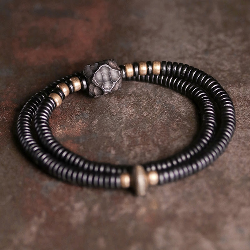 Nimara Ritual Ebony Wood Copper Brass Peace Double Wrap Bracelet
