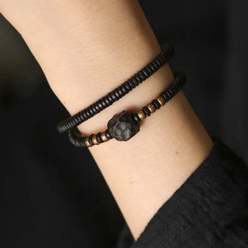 Nimara Ritual Ebony Wood Copper Brass Peace Double Wrap Bracelet