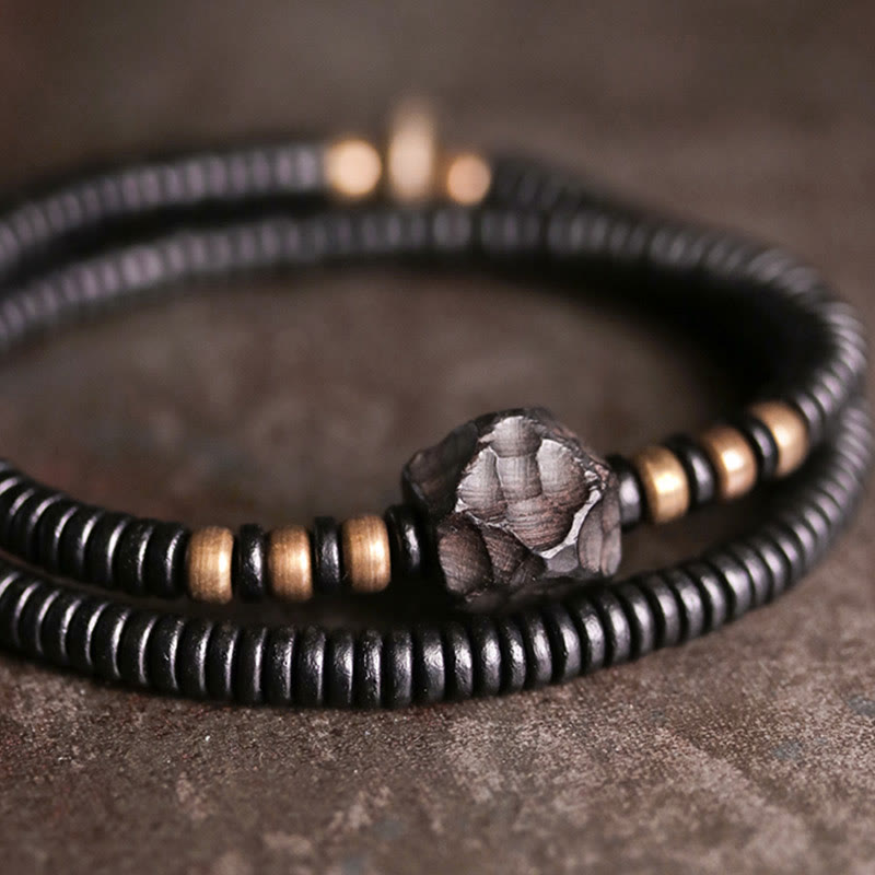 Nimara Ritual Ebony Wood Copper Brass Peace Double Wrap Bracelet