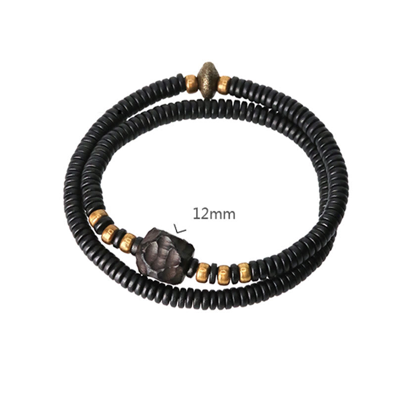 Nimara Ritual Ebony Wood Copper Brass Peace Double Wrap Bracelet