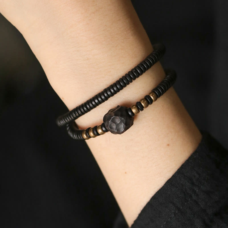 Nimara Ritual Ebony Wood Copper Brass Peace Double Wrap Bracelet