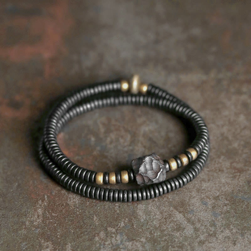 Nimara Ritual Ebony Wood Copper Brass Peace Double Wrap Bracelet