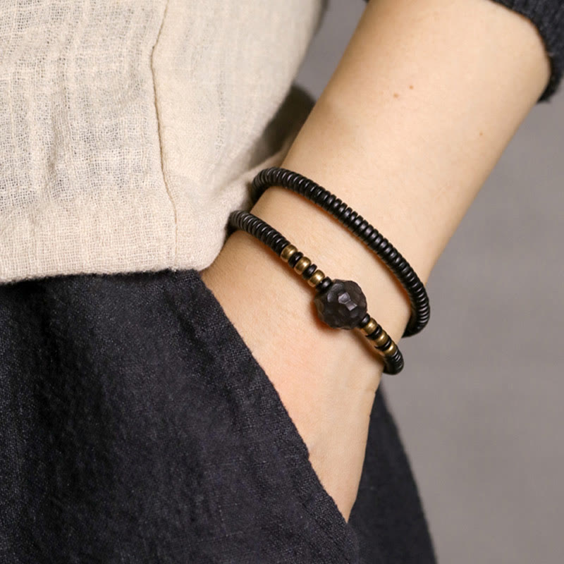 Nimara Ritual Ebony Wood Copper Brass Peace Double Wrap Bracelet