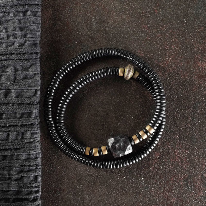 Nimara Ritual Ebony Wood Copper Brass Peace Double Wrap Bracelet