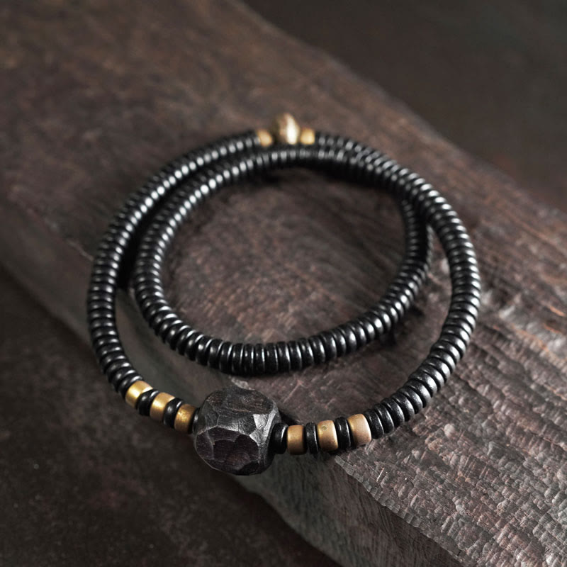Nimara Ritual Ebony Wood Copper Brass Peace Double Wrap Bracelet