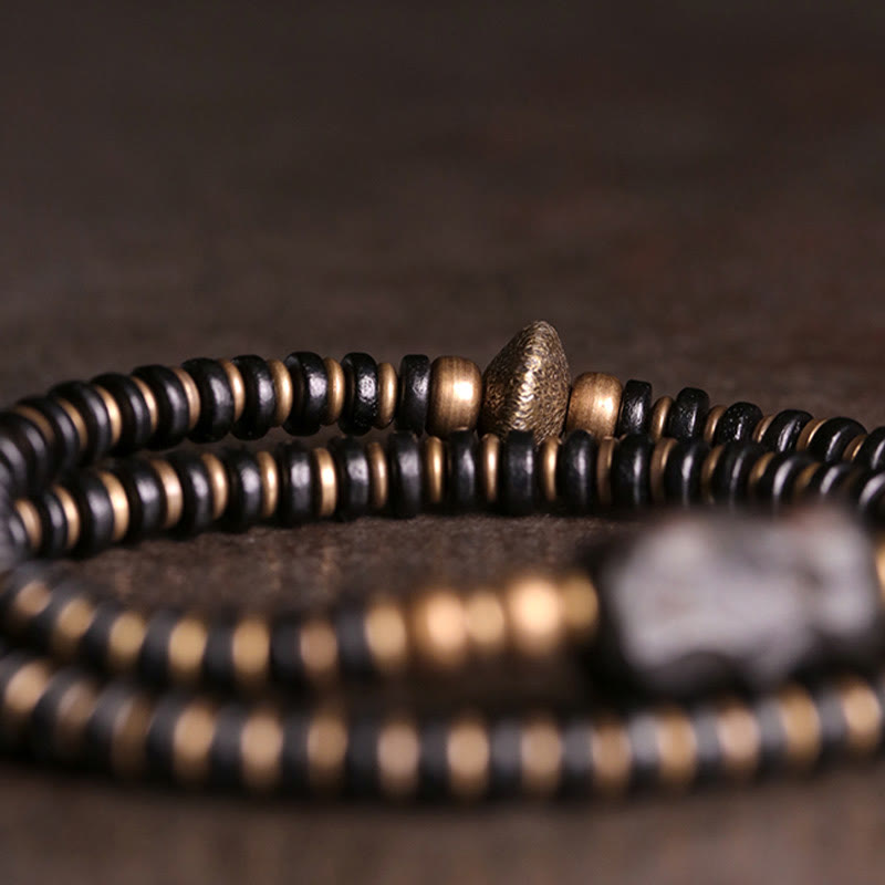 Nimara Ritual Ebony Wood Green Sandalwood Copper Brass Calm Double Wrap Bracelet