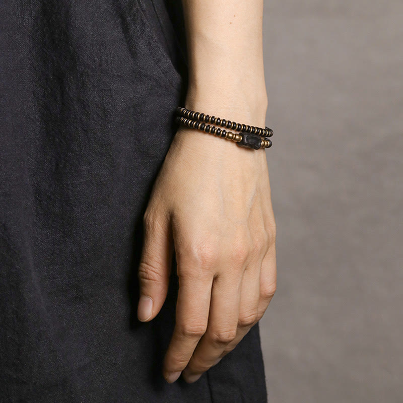Nimara Ritual Ebony Wood Green Sandalwood Copper Brass Calm Double Wrap Bracelet