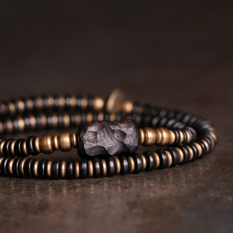 Nimara Ritual Ebony Wood Green Sandalwood Copper Brass Calm Double Wrap Bracelet