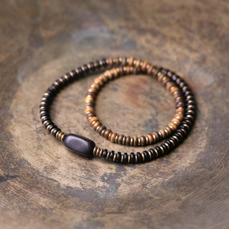 Nimara Ritual Ebony Wood Green Sandalwood Copper Brass Calm Double Wrap Bracelet