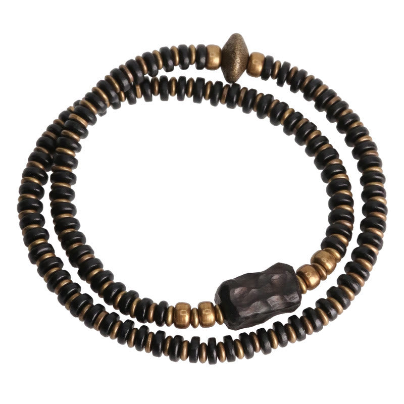 Nimara Ritual Ebony Wood Green Sandalwood Copper Brass Calm Double Wrap Bracelet