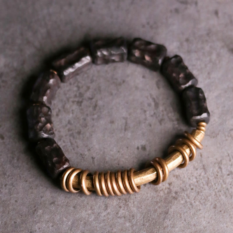 Nimara Ritual Ebony Wood Copper Brass Circular Ring Peace Bracelet