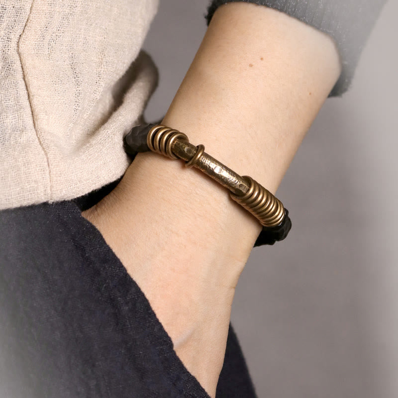 Nimara Ritual Ebony Wood Copper Brass Circular Ring Peace Bracelet