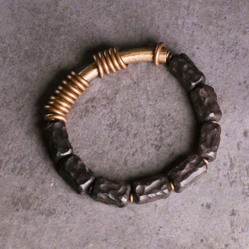 Nimara Ritual Ebony Wood Copper Brass Circular Ring Peace Bracelet