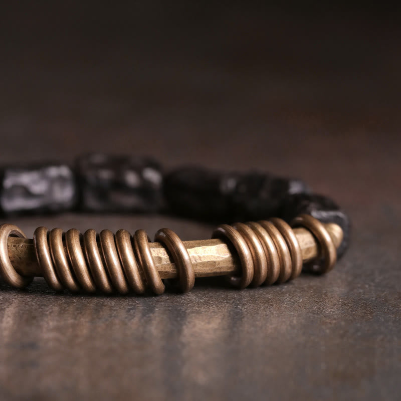 Nimara Ritual Ebony Wood Copper Brass Circular Ring Peace Bracelet