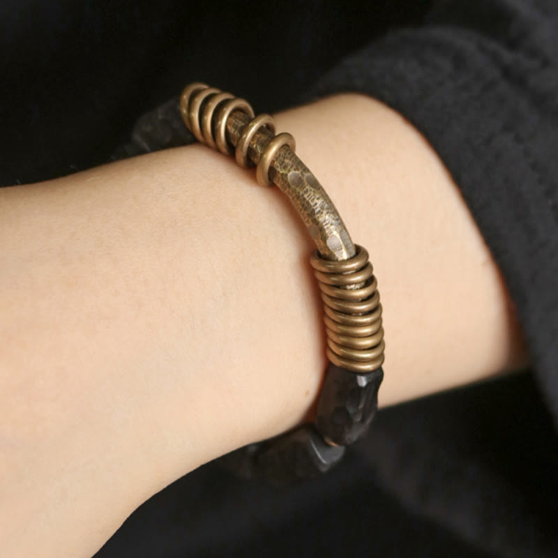 Nimara Ritual Ebony Wood Copper Brass Circular Ring Peace Bracelet