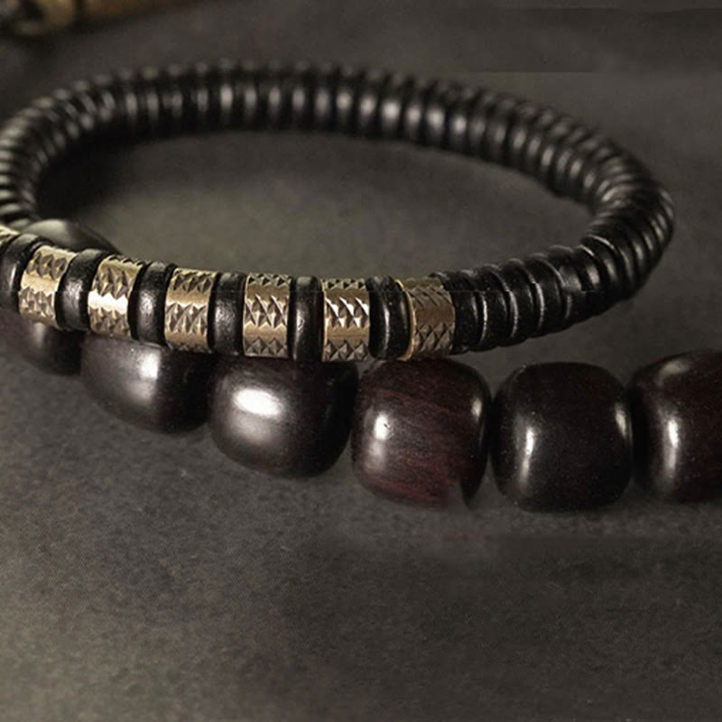 Nimara Ritual Ebony Wood Copper Brass Vintage Bead Cone Double Wrap Balance Bracelet