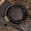 Nimara Ritual Ebony Wood Copper Brass Vintage Bead Cone Double Wrap Balance Bracelet