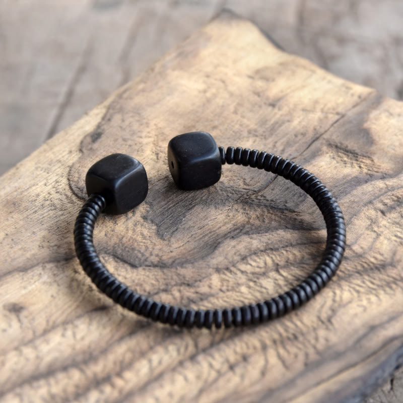 Nimara Ritual Ebony Wood Green Sandalwood Cube Balance Bracelet