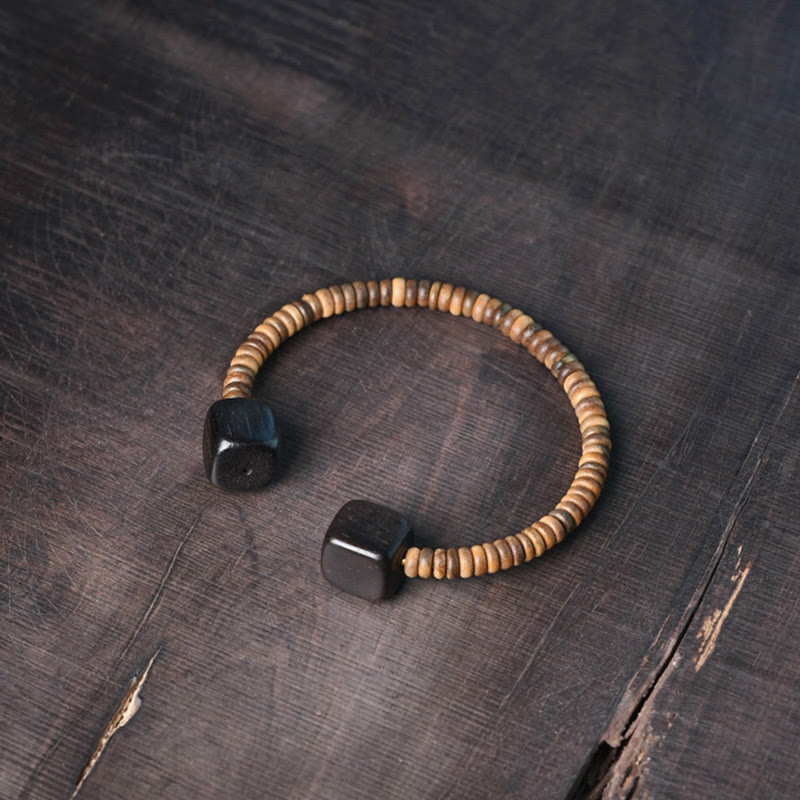 Nimara Ritual Ebony Wood Green Sandalwood Cube Balance Bracelet