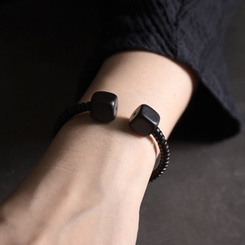 Nimara Ritual Ebony Wood Green Sandalwood Cube Balance Bracelet
