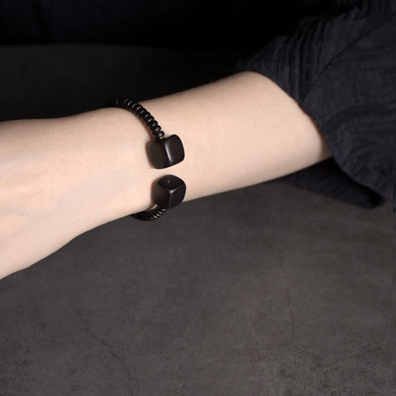 Nimara Ritual Ebony Wood Green Sandalwood Cube Balance Bracelet