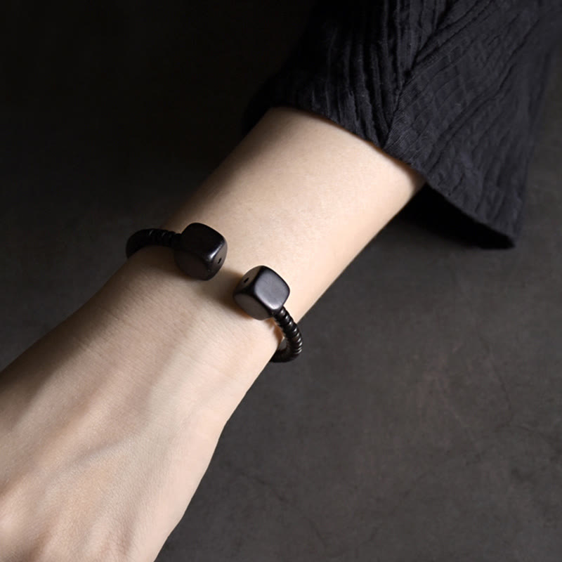 Nimara Ritual Ebony Wood Green Sandalwood Cube Balance Bracelet