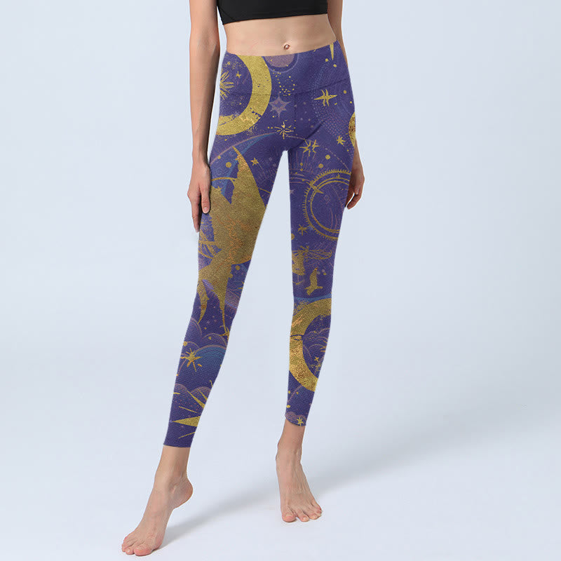 Nimara Ritual Moon Sun Stars Print Gym Leggings Women's Yoga Pants