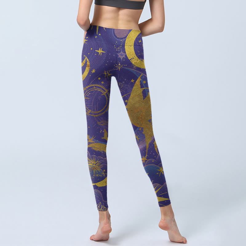 Nimara Ritual Moon Sun Stars Print Gym Leggings Women's Yoga Pants