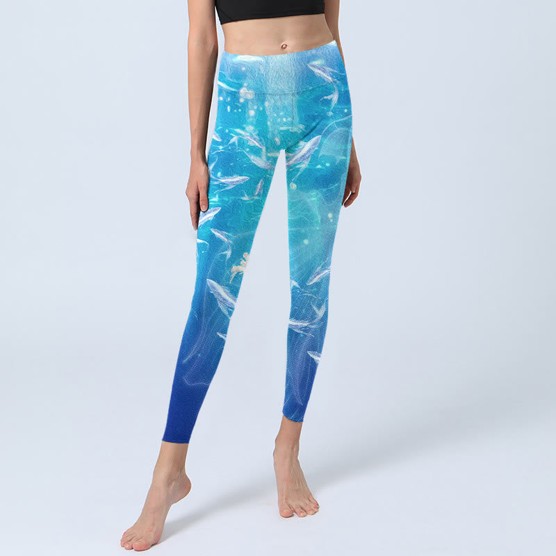 Nimara Ritual Fish In The Ocean Print Gym Leggings Women's Yoga Pants