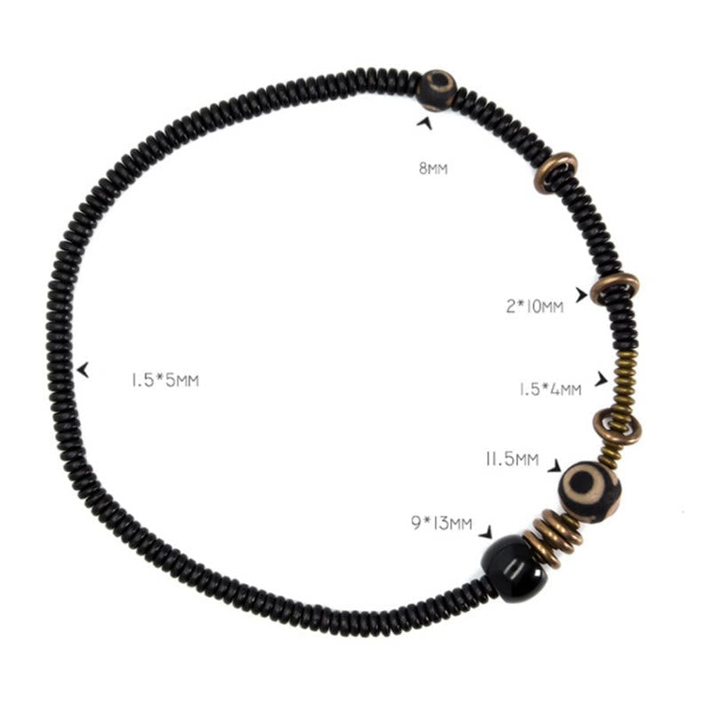 Nimara Ritual Ebony Wood Green Sandalwood Copper Brass Dzi Bead Black Onyx Calm Double Wrap Bracelet