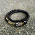 Nimara Ritual Ebony Wood Green Sandalwood Copper Brass Dzi Bead Black Onyx Calm Double Wrap Bracelet