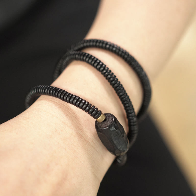 Nimara Ritual Ebony Wood Copper Brass Balance Triple Wrap Bracelet