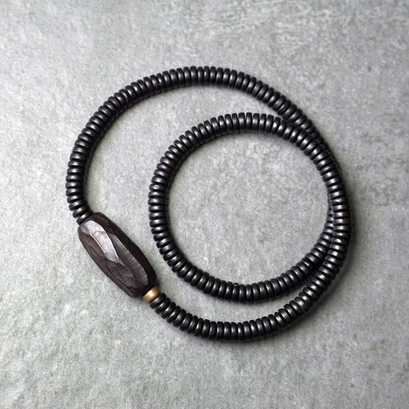 Nimara Ritual Ebony Wood Copper Brass Balance Triple Wrap Bracelet