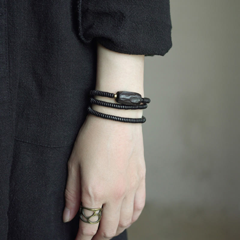 Nimara Ritual Ebony Wood Copper Brass Balance Triple Wrap Bracelet