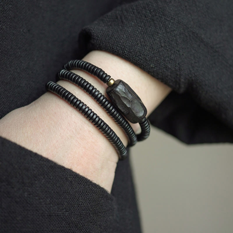 Nimara Ritual Ebony Wood Copper Brass Balance Triple Wrap Bracelet