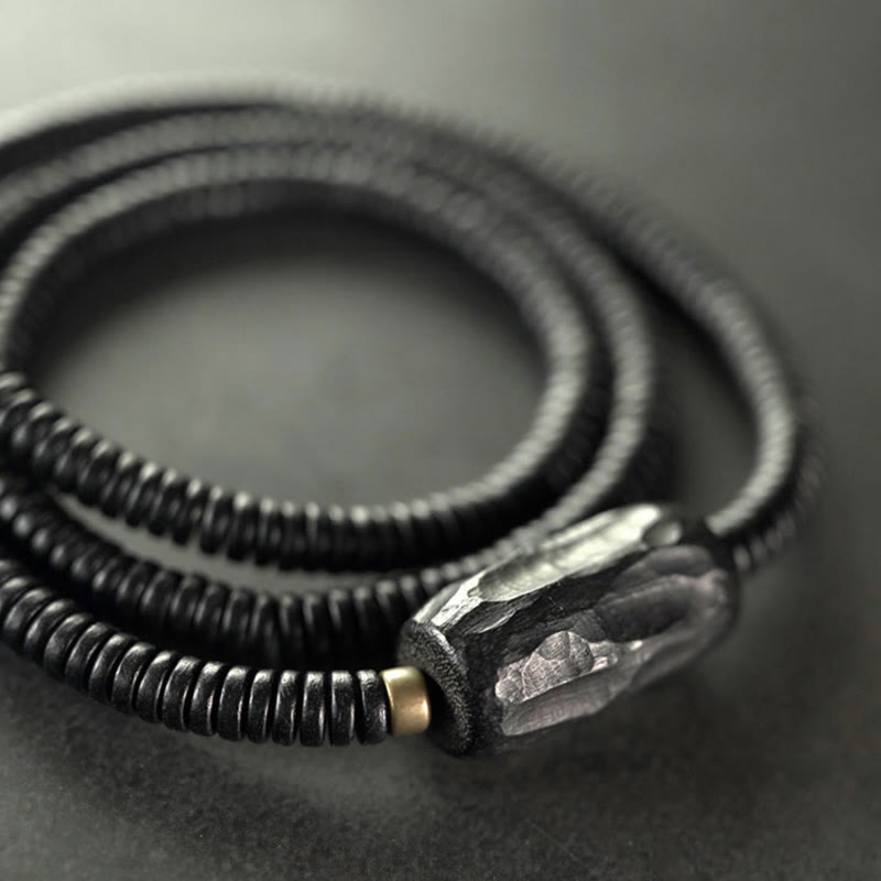 Nimara Ritual Ebony Wood Copper Brass Balance Triple Wrap Bracelet