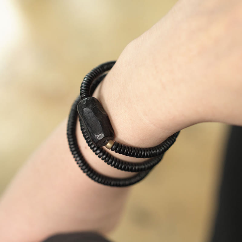 Nimara Ritual Ebony Wood Copper Brass Balance Triple Wrap Bracelet