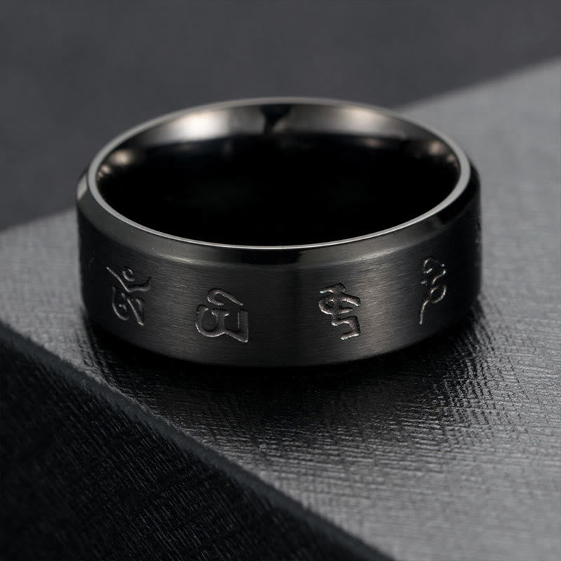 Nimara Ritual Black Jambhala Mantra Titanium Steel Balance Ring