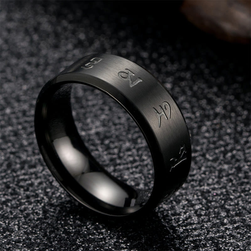 Nimara Ritual Black Jambhala Mantra Titanium Steel Balance Ring