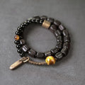 Nimara Ritual Ebony Wood Copper Brass Tiger Eye Peace Double Wrap Bracelet