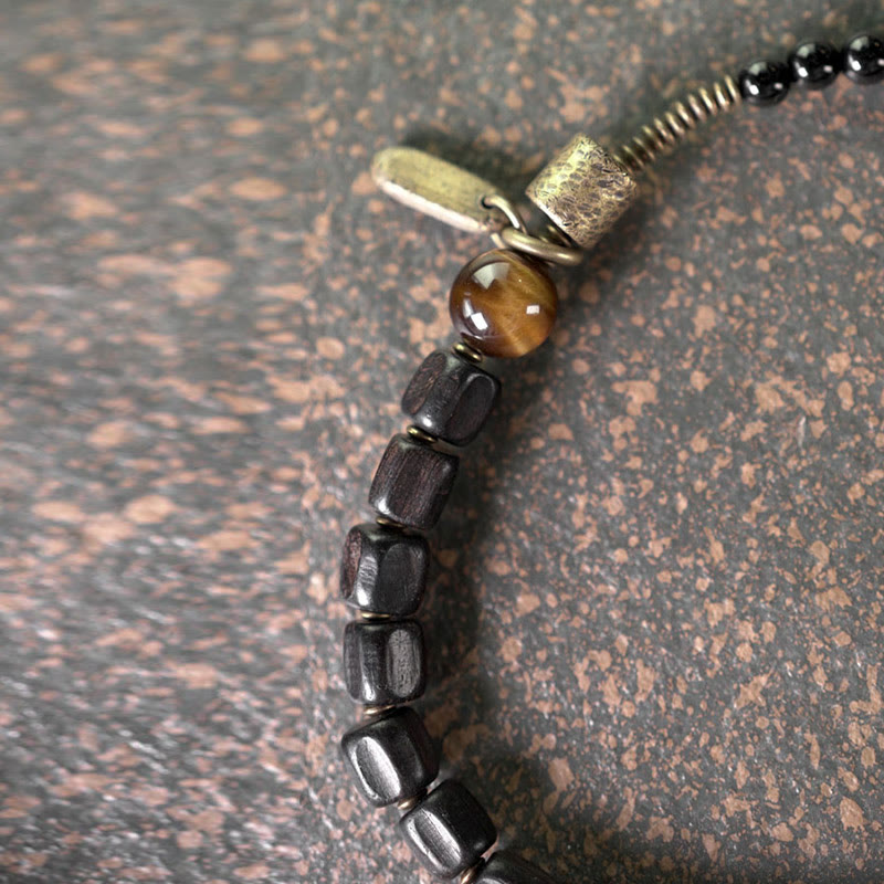 Nimara Ritual Ebony Wood Copper Brass Tiger Eye Peace Double Wrap Bracelet