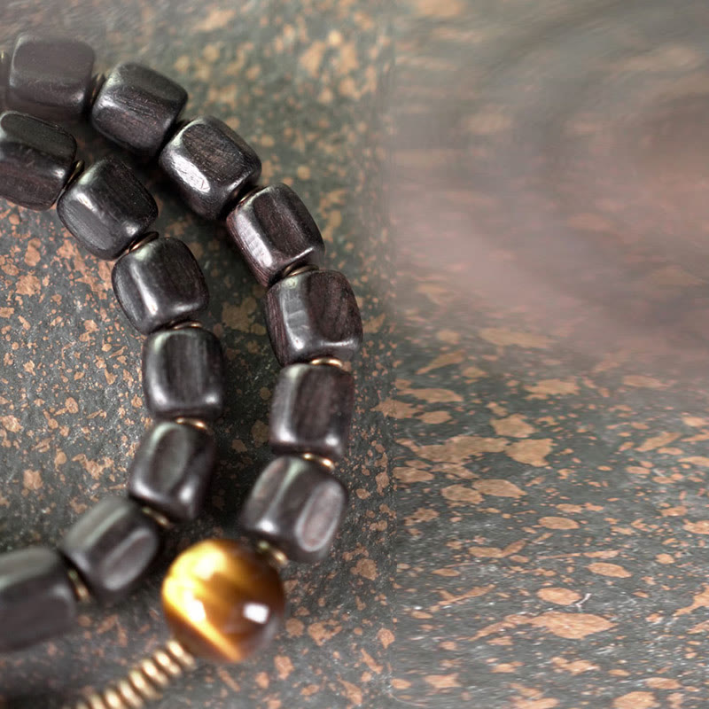 Nimara Ritual Ebony Wood Copper Brass Tiger Eye Peace Double Wrap Bracelet