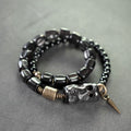 Nimara Ritual Ebony Wood Black Obsidian Copper Brass Peace Double Wrap Bracelet